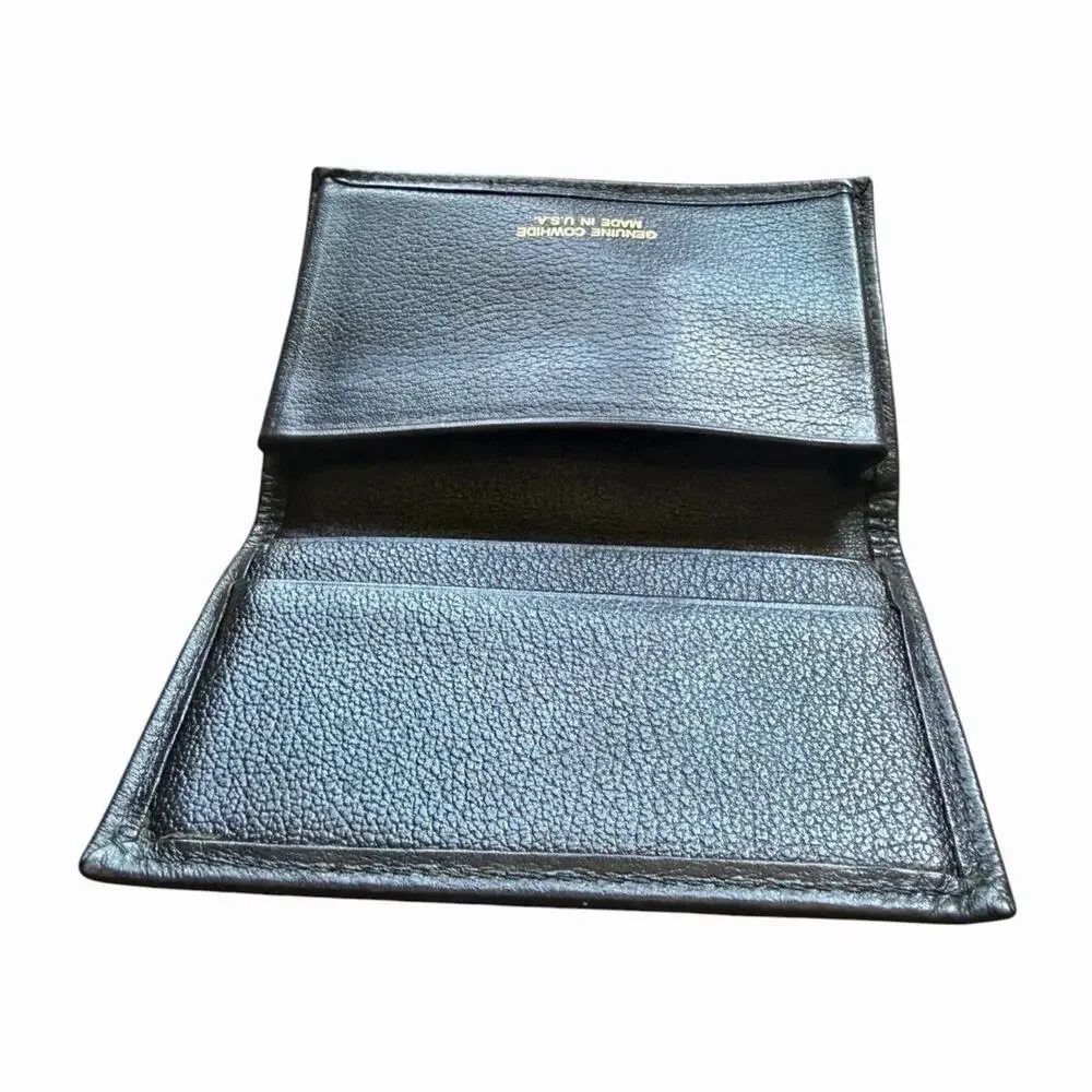 Vintage Genuine Cowhide Black Leather Business Card Holder Made in USA